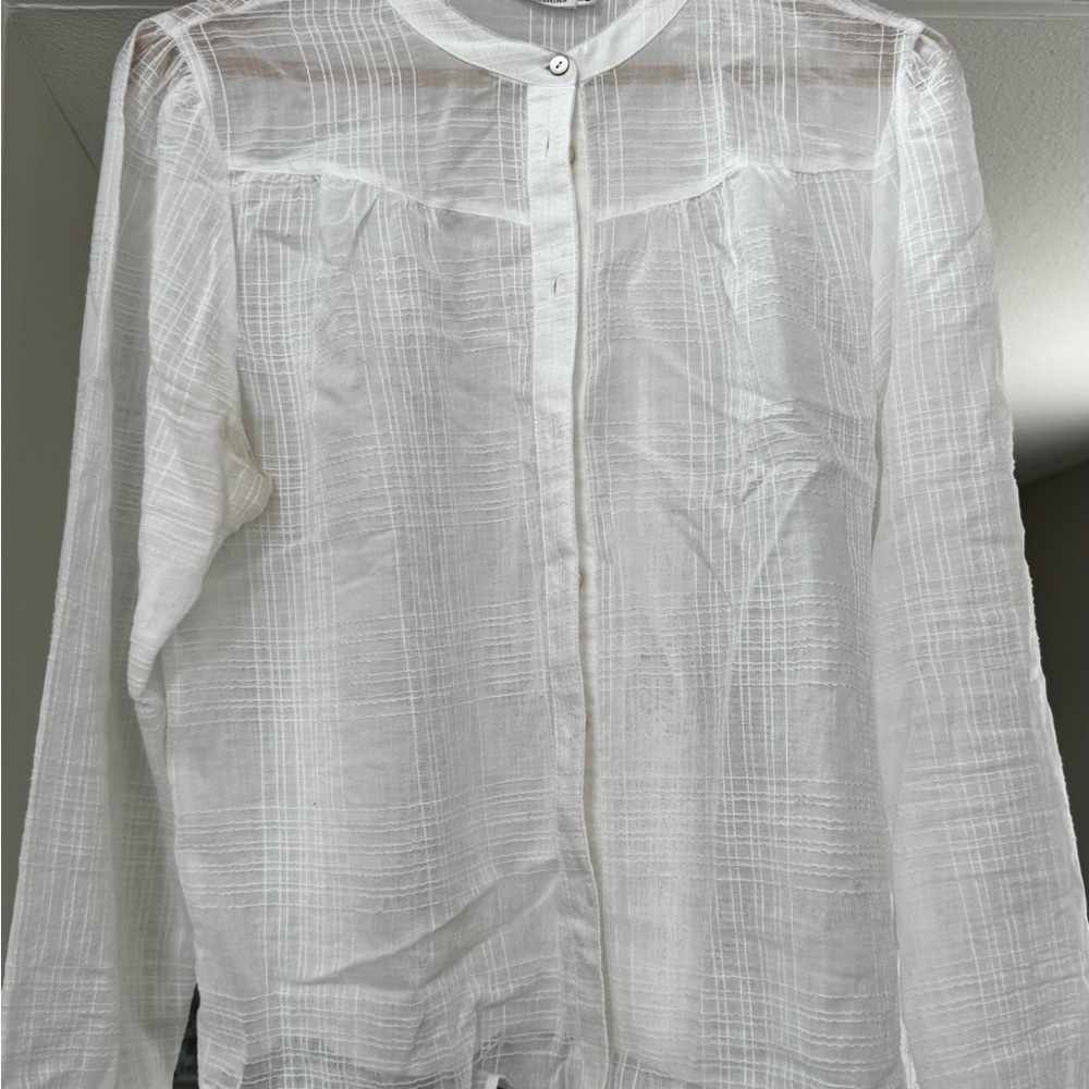 Sheer White Cotton Button-Up Blouse